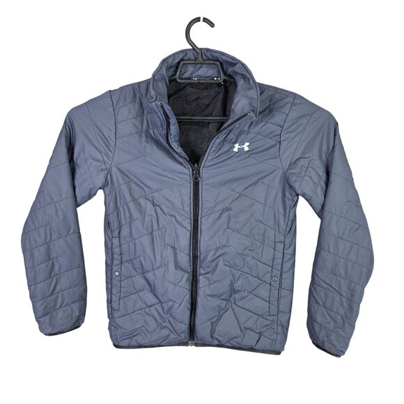 Boys Under Armour Gray Puffer Jacket Full Zip Lightweight Insulation Youth M - Picture 1 of 6